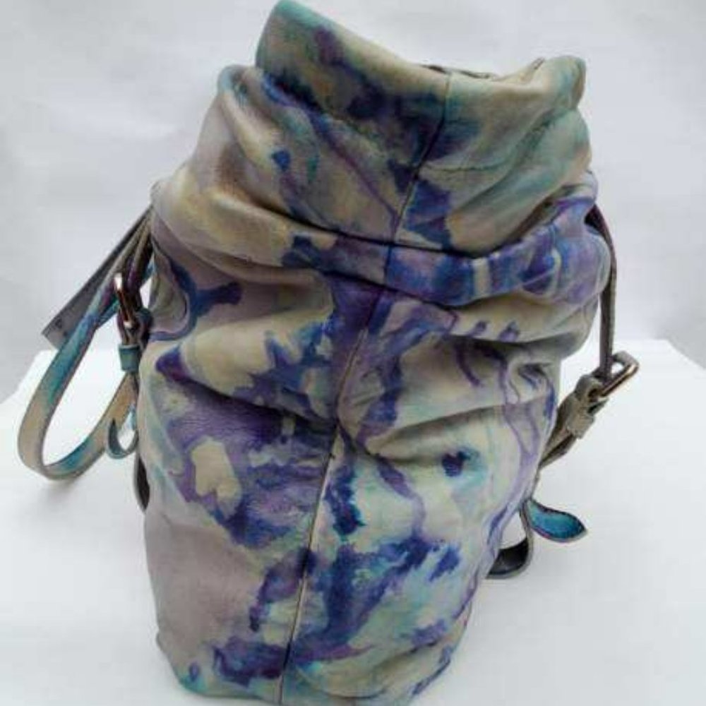 Prada Leather purse hobo tote bag tie dyed XL gray blue purple limited edition - Picture 4 of 16
